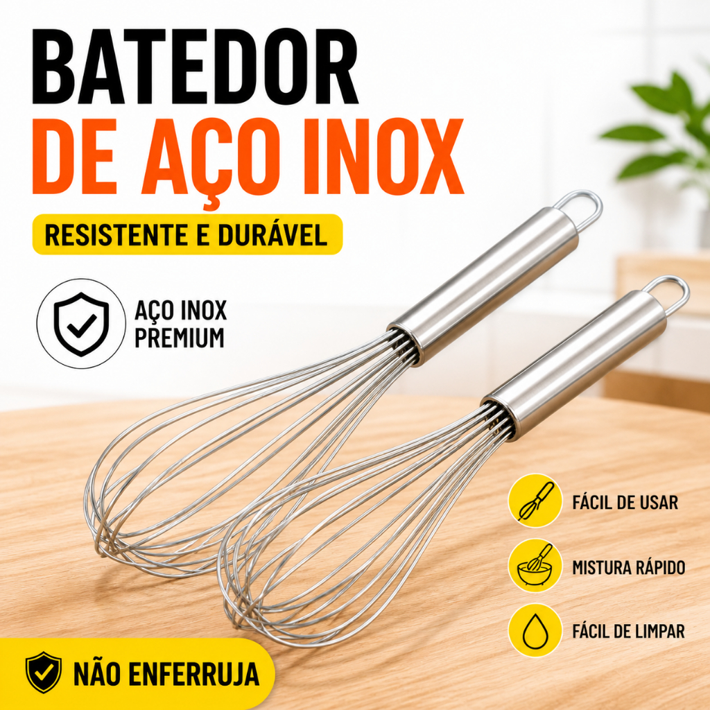 Batedor De Ovos Profissional Em Aço Inox – Resistente, Fácil