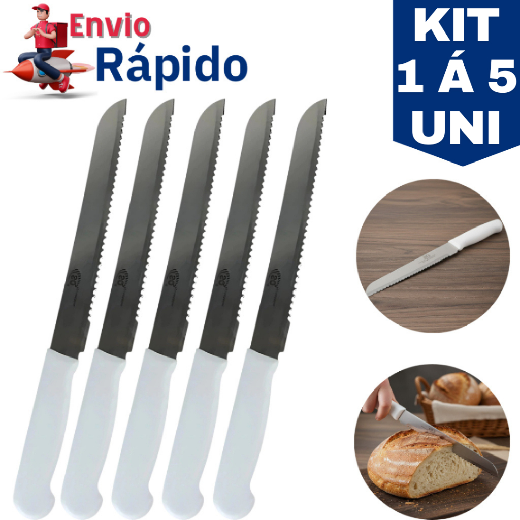 Kit 1/2/3/4/5 Faca De Pão Grande Em Inox N°8 Profissional Ca