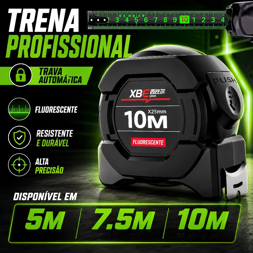 Fita Métrica De Aço carbono De Alta Precisão 5M/7.5M/10M Trena Profissional Fluorescente Trava à Prova D'água