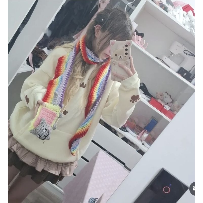 cachecol nyan cat croche kawaii coquette cutecore decora kei arco