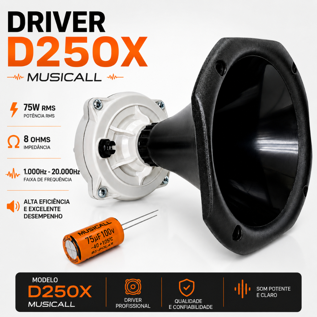 Driver D250x Musicall 200w + Corneta Curta + Capacitor Para Som