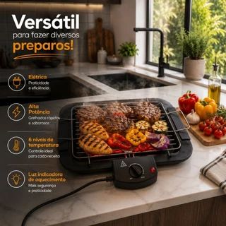 Churrasqueira Elétrica Portátil 110V Ou 220V Sem Carvão Sem Gás Grelha Removível