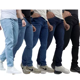 Kit Com 5,4 e com 3 Calças Jeans Masculina Slim Fit Premium Lycra Full