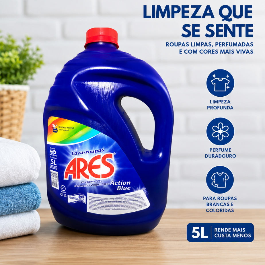Lava Roupas Sabão Líquido 5L Action Blue ARES | Shopee Brasil