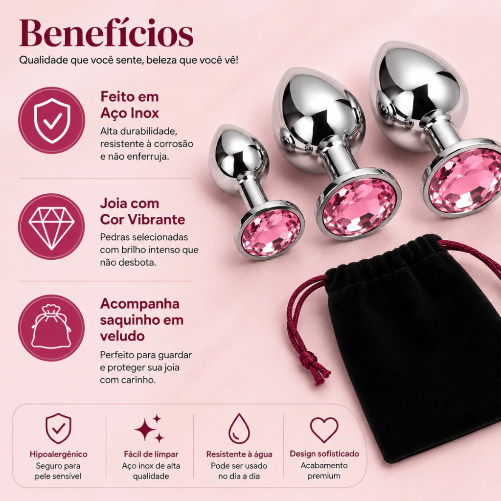 Plug Anal de Acero Inoxidable con Joya Rosa – Tallas S