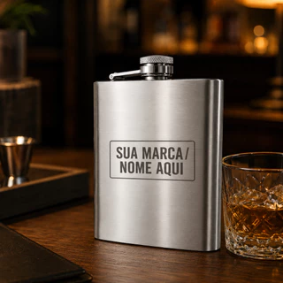 Cantil Porta Whisky Bebidas em Aço Inoxidável 210ml Personalizado com Nome ou Logo | Presente Masculino