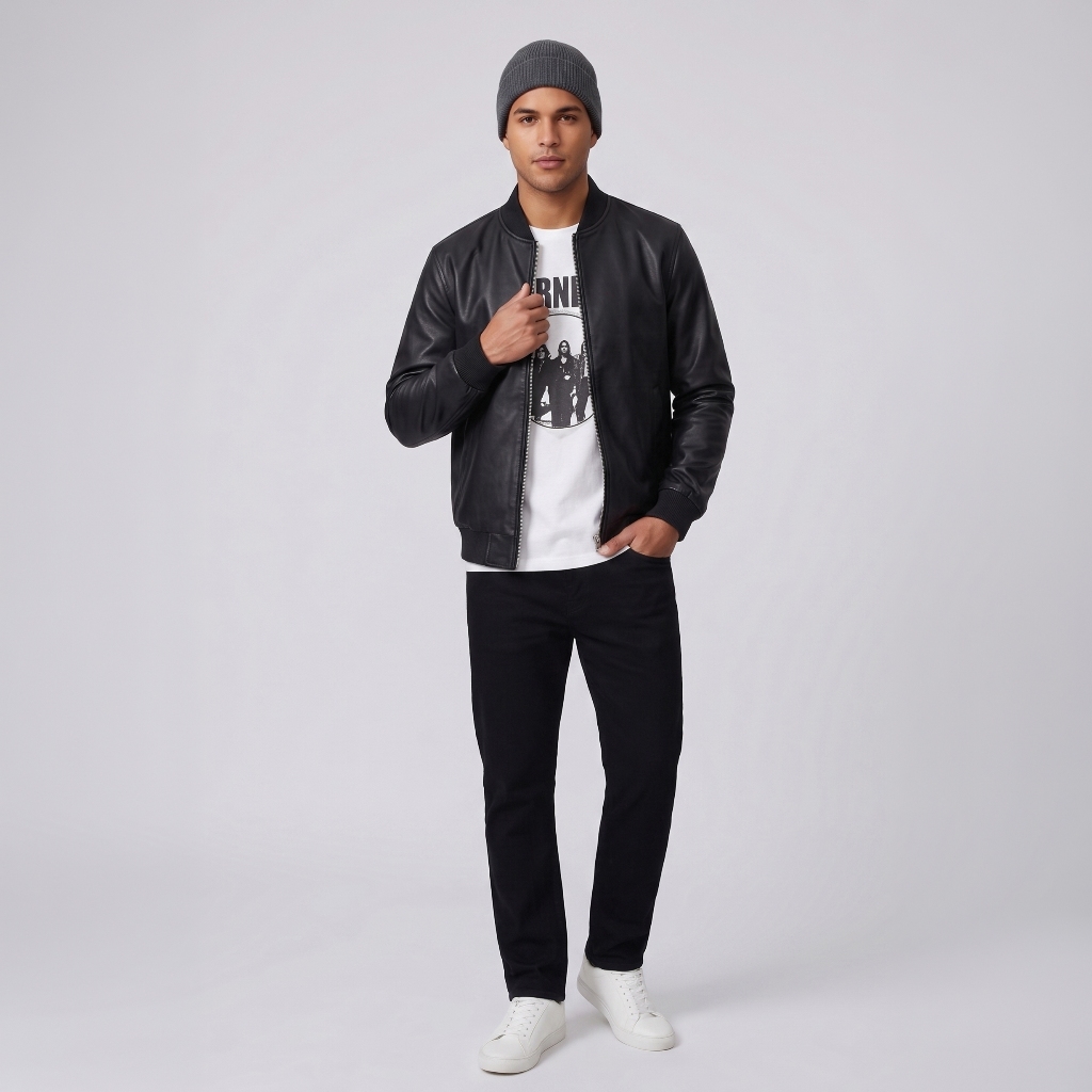 Jaqueta Masculina Courino Couro PU Casaco Motoqueiro Blusa Frio Leve Casual Impermeavel Inverno