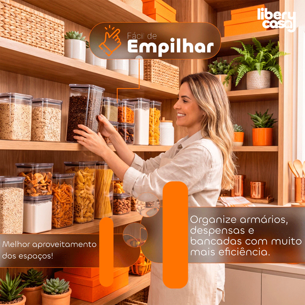 Jogo com 6 Potes Hermético 1,1 Litro Armazenar Alimento Organizar Libery Casa - Imagem 4