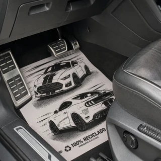 Tapete P/lava Rápido 4kg - Lava Jato Estética Automotiva Estampa Mustang Branco Tapetinho