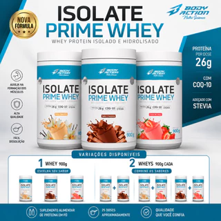 Whey Protein Isolado Isolate Prime 26g Proteína CoQ10 Original Body Action 900g Escolha Seu Kit Ideal