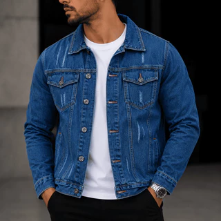 Jaqueta Jeans Masculina Clássica Cintura Ajustada Casual Garantindo Toque Moderno Elegante P - GG