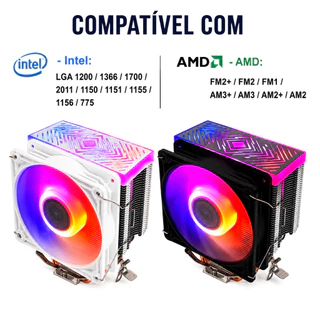 Cooler CPU PC Universal 120mm LGA 1200 1366 1700 2011 Led Argb Controladora 130w