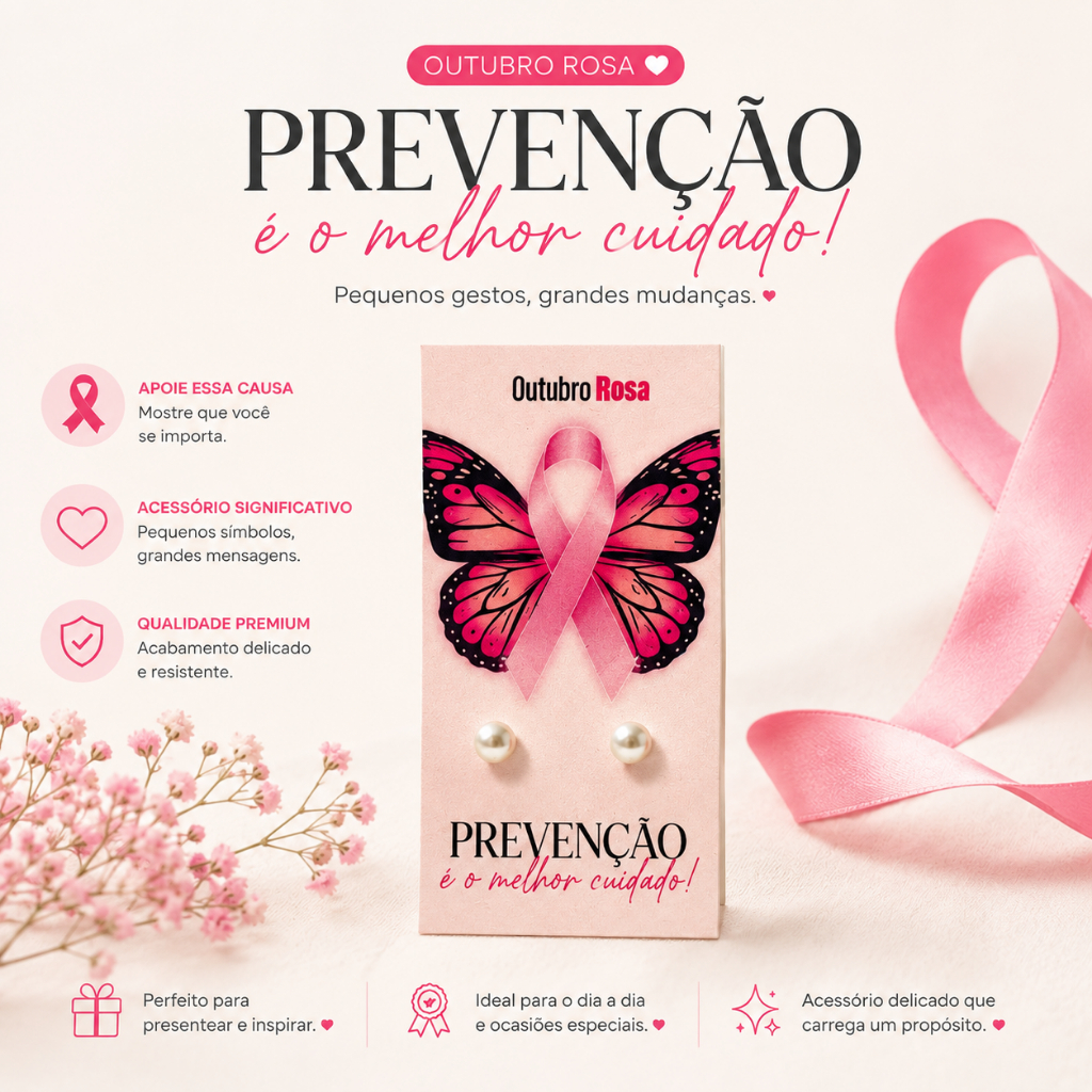 Tags Outubro Rosa 9x5 cm com Brincos Pérola 6mm Lembrancinha Feminina ...