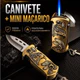 Maçarico Isqueiro Canivete Multifuncional Recarregável Sobrevivência Camping TáticoMilitar Churrasqueira Pesca( Sem Gás)