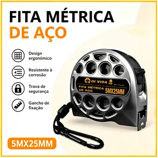Fita Métrica 5M Trena de Aço Resistente com Trava e Gancho de Fixação para Obras, Marcenaria e Reformas