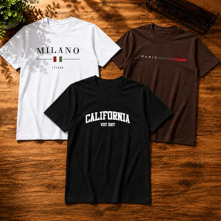 Kit 3 Camisetas Algodão Milano Paris Califórnia Várias Cores