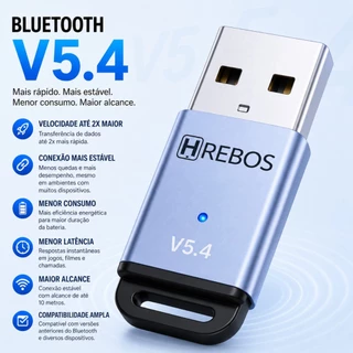 Adaptador Bluetooth 5.4 USB para PC Notebook Windows 8 10 11 Até 5 Dispositivos Alcance 10m