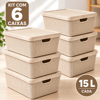 Kit 6 Caixas Organizadoras 15 Litros com Tampa Multiuso Para Casa Escritório Jaguar