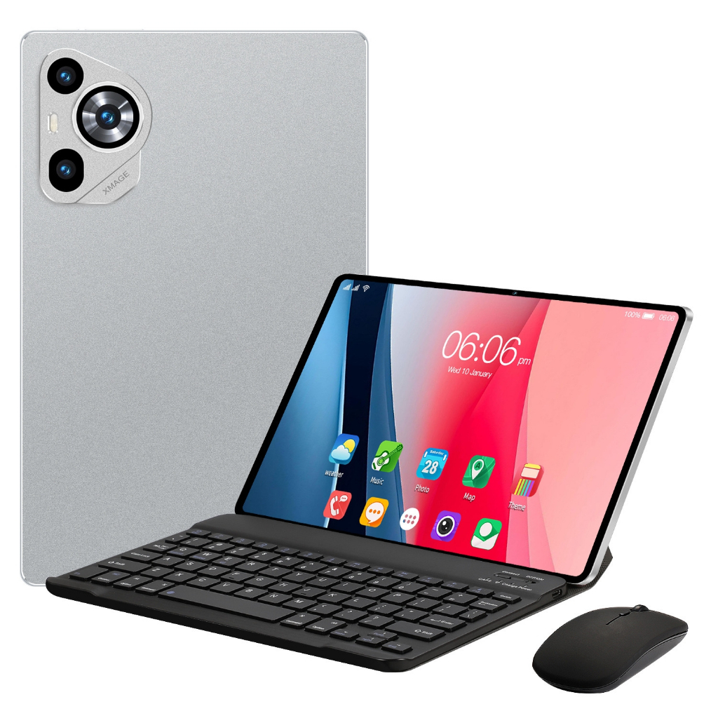 Tablet 128GB Memoria + 6GB RAM Android 13 com tela IPS de 10,1 polegadas e capa de couro com teclado Moby