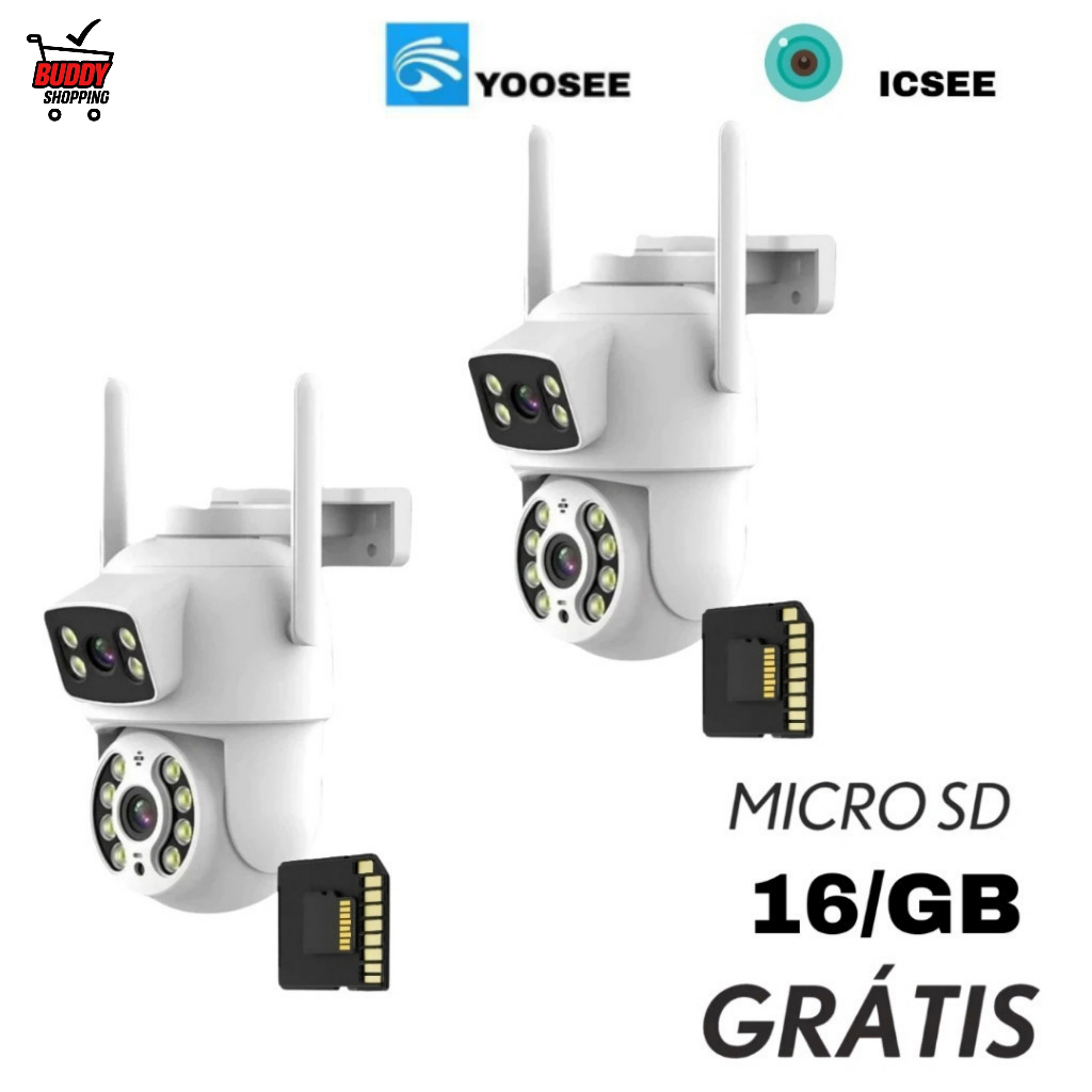 Kit 2 Câmeras Segurança Wi-Fi Dupla Lente 360° IP66 Visão Noturna com 2 ...