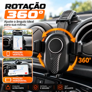 Suporte Celular Carro Painel e Para Brisa Veicular Universal Giratório 360 Graus Trava Automática