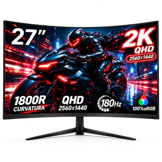 Monitor Curvo Gamer 24/27" IPS QHD 2k180Hz 1ms FreeSync, Tela Ultrafina, Conexões HDMI/DP e Fixação VESA para PC