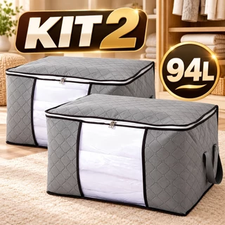 Kit 2 Sacos e Caixas Organizadoras 94L Cinza Janela Transparente Anti-Poeira Anti-Mofo para Edredom