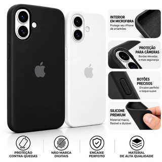 Kit 2 Capinhas Capa Case Aveludada iPhone 16 / 16 Pro / 16 Plus / 16 Pro Max Preto e Branco