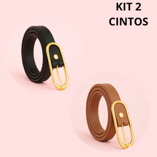 Kit 2 Cintos Femininos Em Couro Montana com Fivela Dourada Ajustável Casual