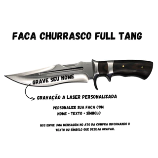 Faca Churrasco Personalizada Cabo Artesanal em Madeira, Aço Inox FullTang - 1618