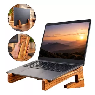 Suporte Para Notebook Madeira Maciça De Mesa Apoio 2 em 1 Base Laptop Inclinada Ergonômica Home Office