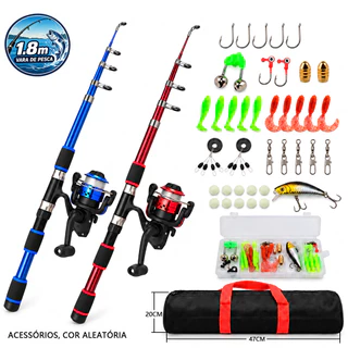 Kit de Pesca Completo 1,8m com 2 Varas, 2 Molinetes com Linha, Bolsa e Acessórios