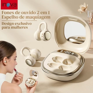 INOVA fone de ouvido bluetooth sem fio Com Espelho de Maquiagem TWS Clip-on Premium Open Ear 38h Bateria, AI ENC, USB-C