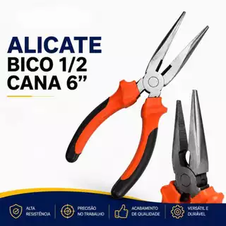 Alicate de Bico Meia-Cana Reto 6 Polegadas com Cabo Antiderrapante para Trabalhos de Precisão