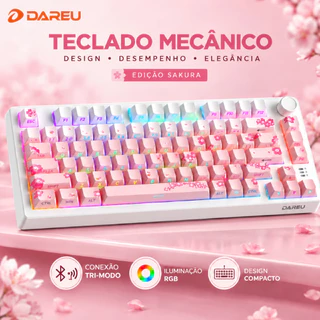 Teclado Mecânico Gamer Bluetooth Sem Fio RGB Tri-Mode Bluetooth 2.4G USB-C DAREU EK 75 Pro para PC Notebook Gamer