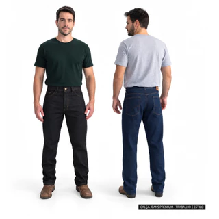 Kit 2 Calças Jeans Masculina de Uniforme Tradicional Corte Reto Promoção Plus Size Premium