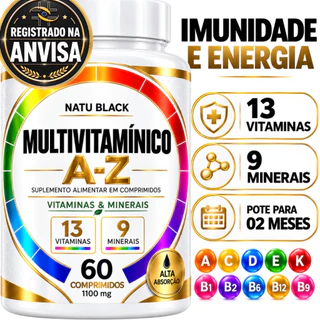 Multivitamínico A - Z Original 13 Vitaminas 9 Minerais 1100 mg Uniseex Pote Para 2 Meses de Uso