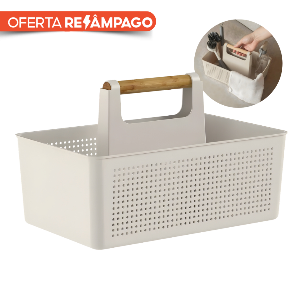 Cesto Organizador Multiuso Com Alça Flow Bege Ou