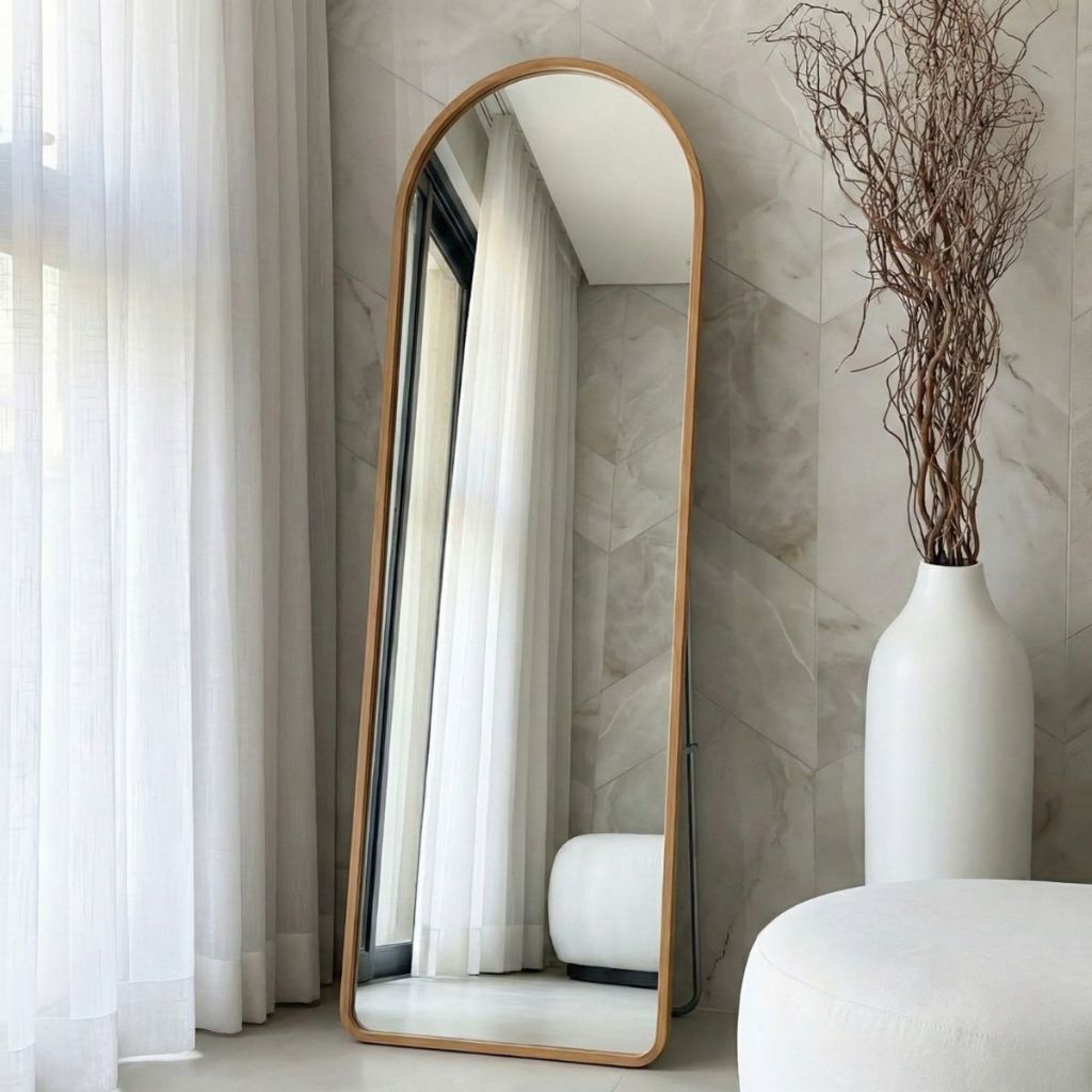 Espelho Grande de Chão Oval com Moldura em Aluminio Corpo Inteiro Casamento Quarto Casa Decorativo Vestir