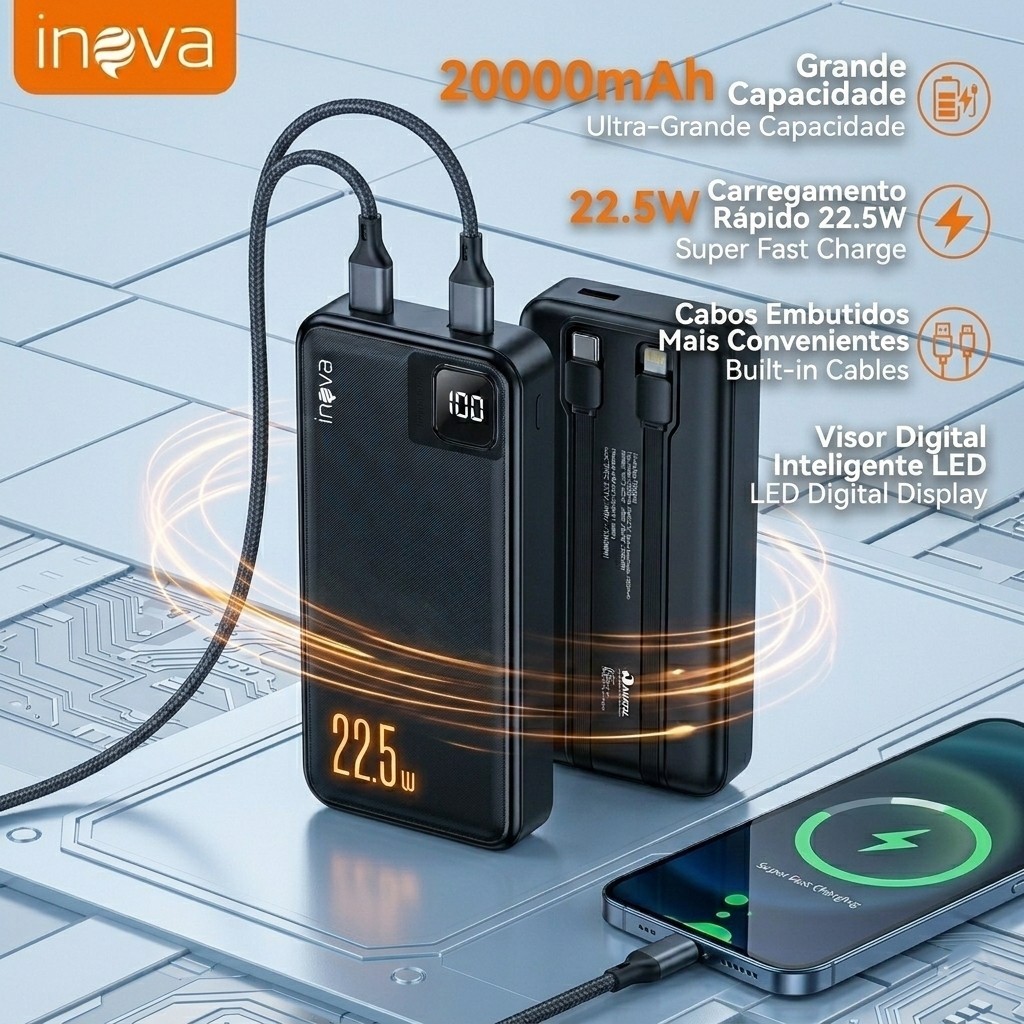 Inova Power Bank Bateria Portátil 10000mAh/20000mAh 22.5W Super rápido ...