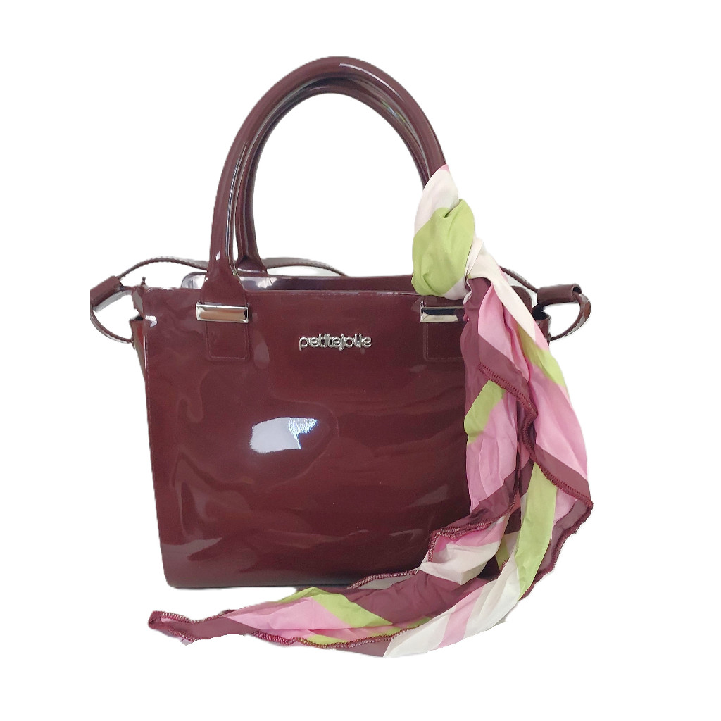 Bolsa Petite jolie Love Bordô Vinho Berry com Lenço Charme Ombro