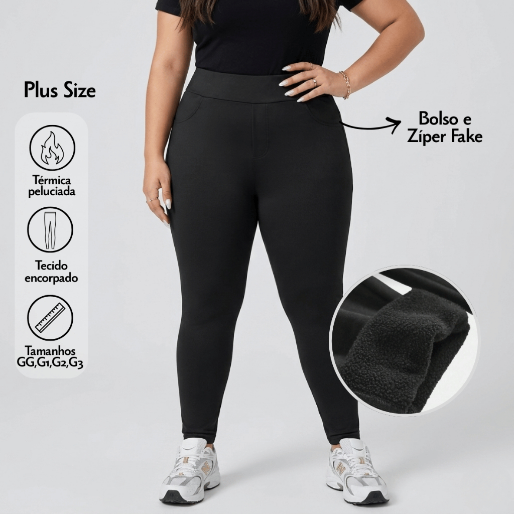 Calça Feminina Plus Size Montaria Peluciada Flanelada Preto GG ao G3 61-a