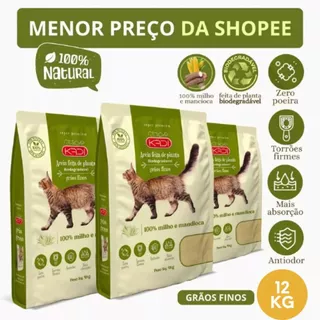 Areia Biodegradável Kadi Grãos Finos Gato 12 KG Grão Cat Milho Mandioca Bio (3 pacotes de 4 kg) em Oferta na Shopee