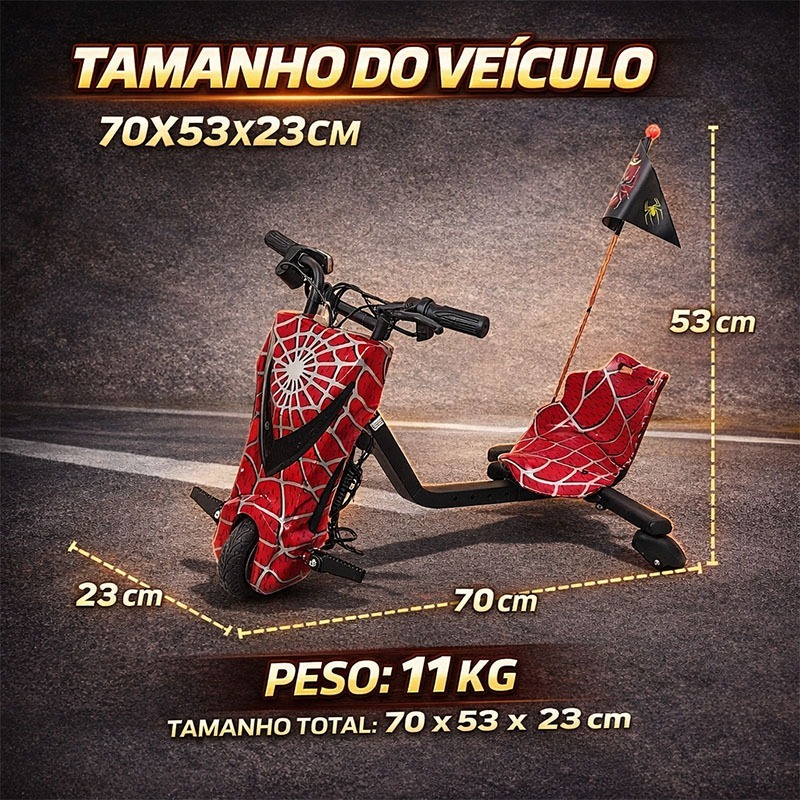 VYRON Triciclo Elétrico Drift 8” 36V 250W com Bluetooth /Led