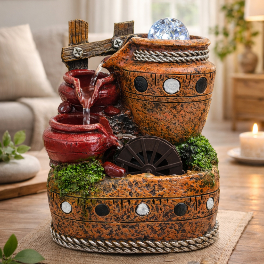 Fonte de Água Cascata Aquario Bola Roda Giratoria Com Luz