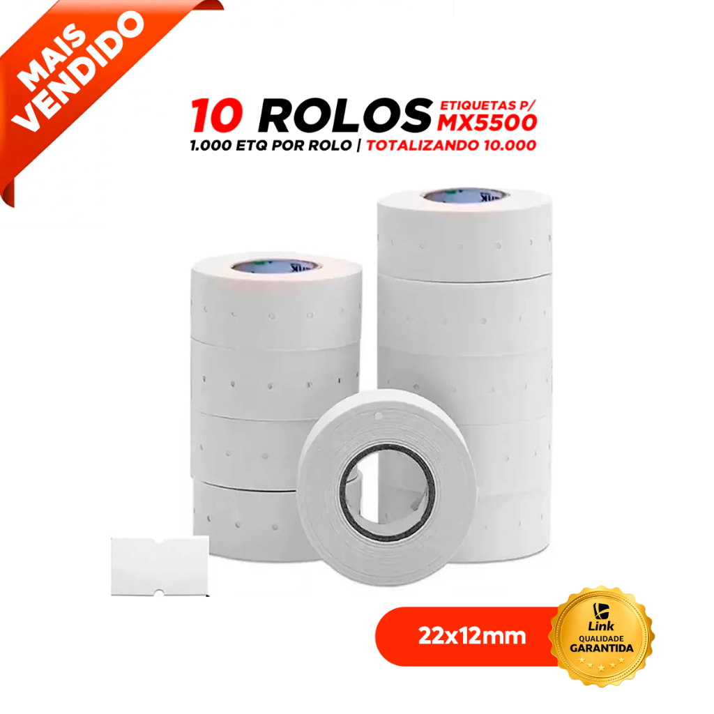 10 Rolos/ 10.000 Etiquetas Para Etiquetadora Mx5500 Branca