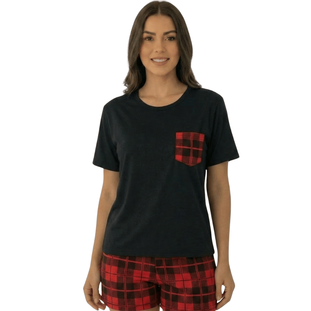 Pijama Feminino Curto Xadrez Baby Doll Conjunto Feminino Confortável Malha Leve Verão em Oferta na Shopee