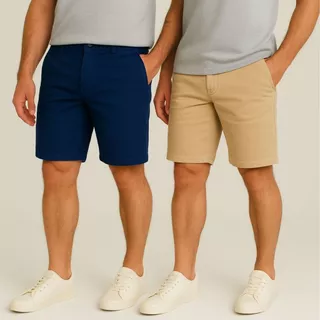 Kit 2 Bermudas Sarja Masculina Coloridas Retas 36 ao 46