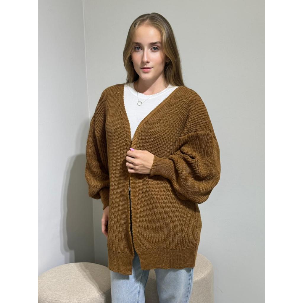 Casaco Básico Tricot Feminino Cardigan Aberto Kimono Manga Bufante