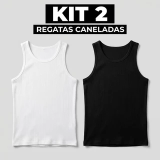 Kit 2 ou Kit 1 Regatas Masculinas Caneladas Ribana Slim Fit Básica Academia Lisa